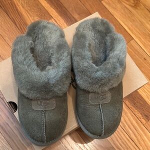UGG Olive Fur-Lined Slippers